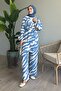 Blue Viscose Brush Patterned Set - 3