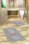 Printed Washable Non-Slip Floral Home Written Double Bathroom Carpet Mat Toilet Set - 3