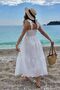 Women's White Scalloped Lined Strap Midi Dress - 3