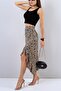 Patterned Premium Full Stretch Fabric Asymmetrical Cut Flounce Midi Slit Skirt Ete080 - 3