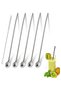 Set of 6 Stainless Chrome Straw Cocktail Bar Spoons and Cleaning Brush, Cocktail Stirrer, Silver Color