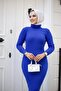 Women's Half Turtleneck Pencil Style Ribbed Fabric Dress, Suitable for Modest , Length 135cm, No Belt - 7