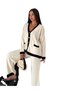Women's Knitwear Double Set - Cardigan with 2 Front Metal Buttons and Wide Leg Pants Set Lap-002 - 5