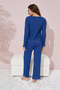 Cobalt Blue Seasonal Thin Cotton Embroidered Pajamas Set - 3
