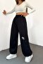 Women's Kompac Combed Cotton Black Two Thread Elastic Waist Loose Wide Leg Sweatpants - 7