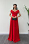 Boat Neck Kiloş Dress - Red