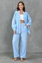 Embroidered Sleeves and Back Sequined Long Sleeve Shirt and High Waist Pants with Pockets Bottom Top Blue Set 218 - 4