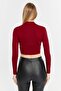 Women's Burgundy Stand Collar Long Sleeve Crop Blouse - 6