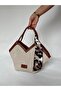 New Season Cream Coffee Jute Straw Zippered Hand and Shoulder Bag with Scarf, Asymmetrical Cut - 3