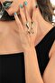 Women's Gold Color Lacquer Plated Zircon Stone Eye Detailed Adjustable Big Snake Ring - 2