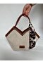 New Season Cream Coffee Jute Straw Zippered Hand and Shoulder Bag with Scarf, Asymmetrical Cut - 2