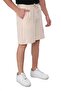 New Season Men's Beige Linen Look Shorts, Summer Comfortable Cut Shorts with Elastic Waist - 6