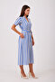 Blue and White Striped Belted Dress with Slit Detail - 7