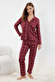 Bordo %100 Pamuklu Ekoseli Örme Pijama Takımı THMAW20PT0266 - 3