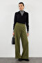 Haki Geniş Paça/Wide Leg Pilili Dokuma Kumaş Pantolon TWOSS21PL0189