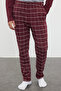 Dark Burgundy 100% Cotton Men's Regular Fit Raglan Sleeve Checked Knitted Pajama Set Thmaw21Pt0879 - 5