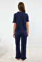 Indigo %100 Pamuklu Fırfır Detaylı Örme Pijama Takımı THMSS24PT00223 - 4