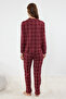 Bordo %100 Pamuklu Ekoseli Örme Pijama Takımı THMAW20PT0266 - 6