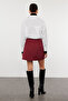 Koyu Bordo Yüksek Bel A-Line Mini Dokuma Etek TWOSS22ET0136 - 8