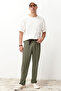 Haki Pileli Klasik Baggy Fit Kumaş Pantolon TMNSS24PL00024 - 3