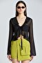 2445 Black Chiffon Blouse with Lace Front Frills - 3