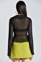 2445 Black Chiffon Blouse with Lace Front Frills - 2