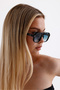 Unisex Gabriela Black Frame Blue Glass Sunglasses with Uv400 Protection - 6