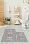 Printed Washable Non-Slip Floral Home Written Double Bathroom Carpet Mat Toilet Set - 7