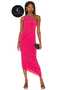 Women's pink draped ruched one shoulder lined zipper no see through midi dress