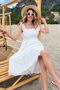 Women's White Scalloped Lined Strap Midi Dress - 2