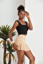 Burgu Bürümcük Fabric Mini Pleated Bottom Flared Shorts Skirt - 6