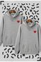 Heart Printed Lover Couple Combination Gray Hooded Sweatshirt Set of 2