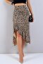 Patterned Premium Full Stretch Fabric Asymmetrical Cut Flounce Midi Slit Skirt Ete080