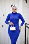 Women's Half Turtleneck Pencil Style Ribbed Fabric Dress, Suitable for Modest , Length 135cm, No Belt - 5