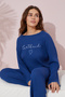 Cobalt Blue Seasonal Thin Cotton Embroidered Pajamas Set