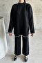 Women's Black Ends Striped Bottom-Top Hijab Knitwear Set - 2