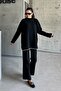 Women's Black Ends Striped Bottom-Top Hijab Knitwear Set