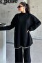 Women's Black Ends Striped Bottom-Top Hijab Knitwear Set - 6