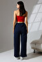 Shardonlu Combed Cotton Compact Wide Leg Winter Palazzo Sweatpants 21776 Dark Blue - 4