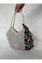 New Season Blue Cream Jute Straw Zippered Hand and Shoulder Bag with Scarf, Asymmetrical Cut - 2
