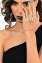 Women's Silver Color Lacquer Plated Zircon Stone Eye Detailed Adjustable Big Snake Ring - 2