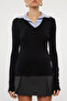 Siyah Dokuma Detaylı Gömlek Yaka Regular/Normal Kalıp Örme Bluz TWOAW25BZ00035 - 3