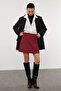 Koyu Bordo Yüksek Bel A-Line Mini Dokuma Etek TWOSS22ET0136 - 5