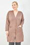 Women's Mink Large Size Summer Long Combed Cotton Cardigan with Pockets