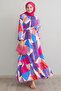 Geometric Pattern Belted Fuchsia Viscose Dress