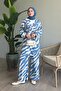 Blue Viscose Brush Patterned Set - 2