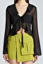 2445 Black Chiffon Blouse with Lace Front Frills - 4