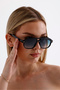 Unisex Gabriela Black Frame Blue Glass Sunglasses with Uv400 Protection - 2