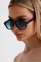 Unisex Gabriela Black Frame Blue Glass Sunglasses with Uv400 Protection - 4