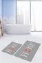 Printed Washable Non-Slip Floral Home Written Double Bathroom Carpet Mat Toilet Set - 5